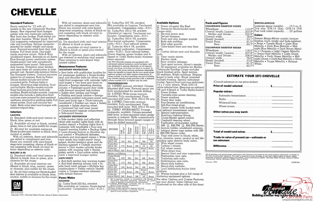 1973 Chevrolet Dealer Sheets Page 1